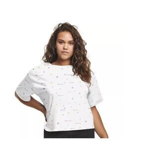 Champion Logo-Print Cropped T-Shirt White Plus Size 1X